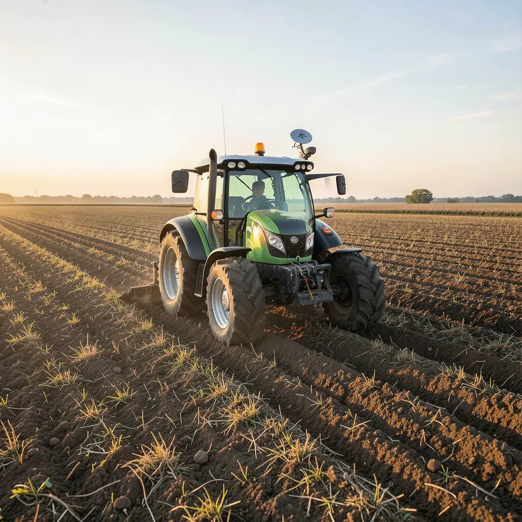 Trattore con guida satellitare al lavoro su un seminativo