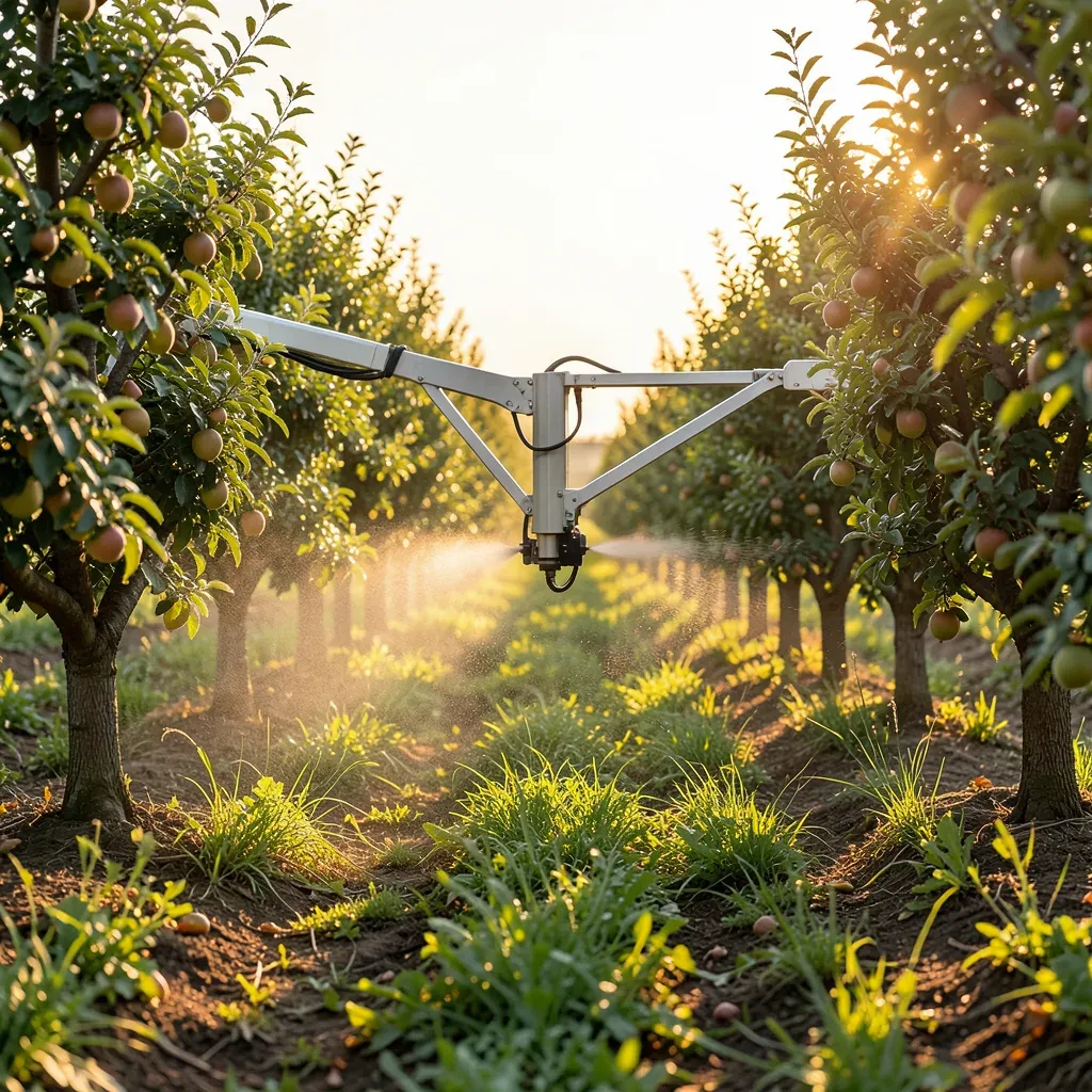 Spruzzatore ottico a spot WEED-IT Orchard 4000 in operazione tra i filari di un frutteto
