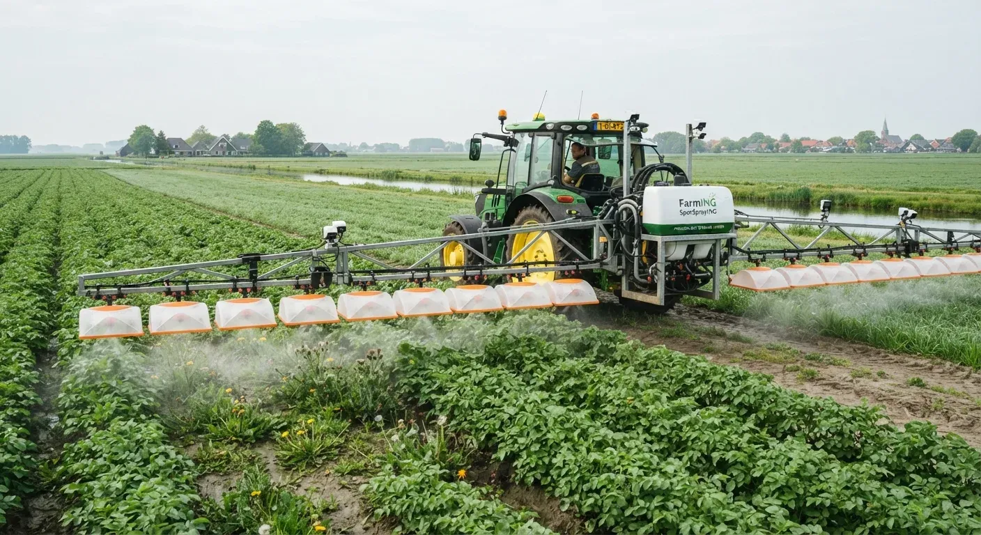 Irroratore a spot SpotSprayING da 12 metri di Farm-ING in azione durante una dimostrazione in campo a Zoelen, Gheldria (Paesi Bassi).