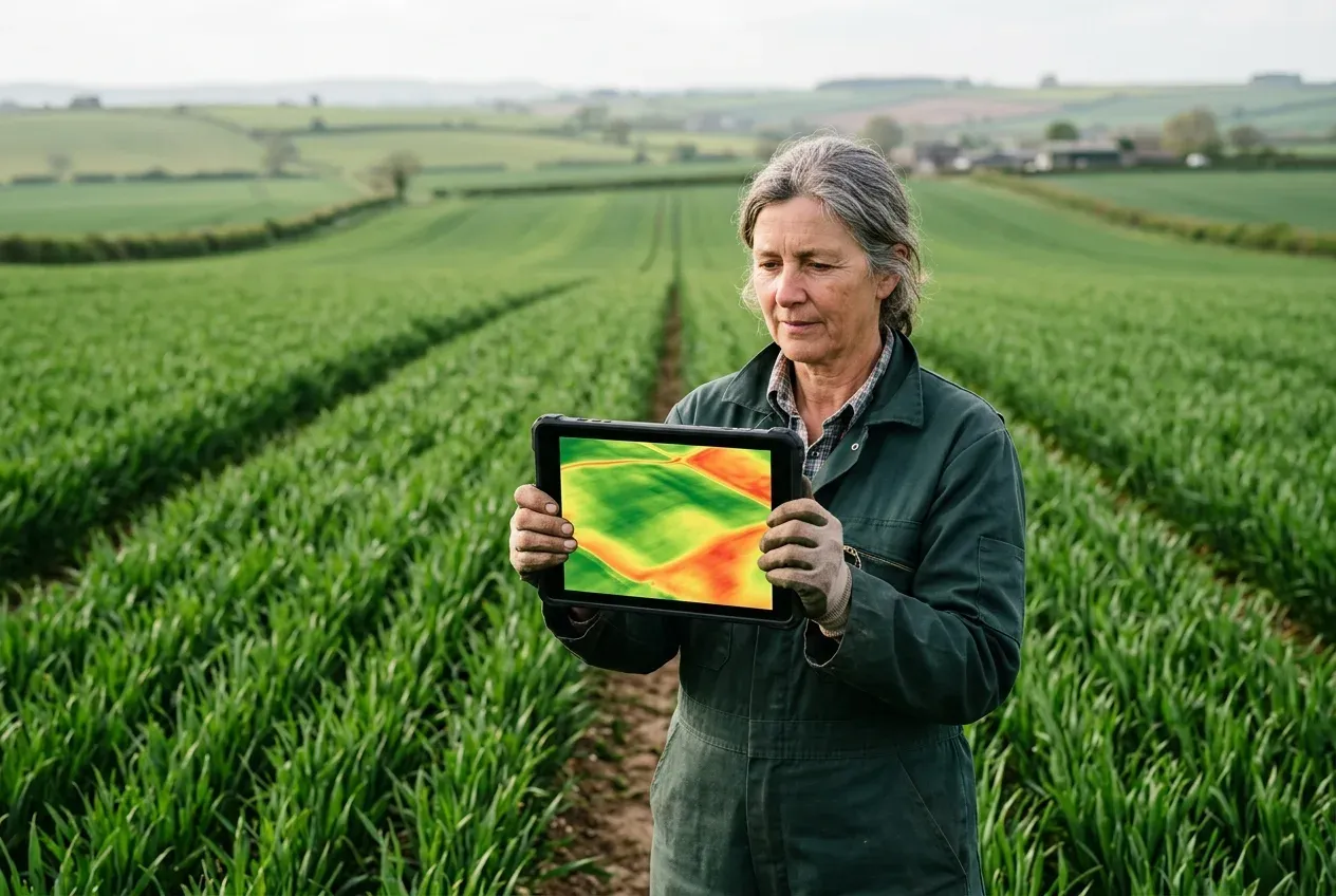 Mappa NDVI di un campo visualizzata su tablet in campo