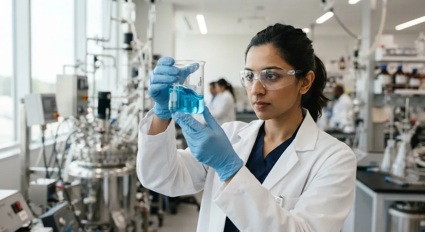 Tecnico di laboratorio analizza una formulazione liquida per agrofarmaci con coadiuvanti Wacker