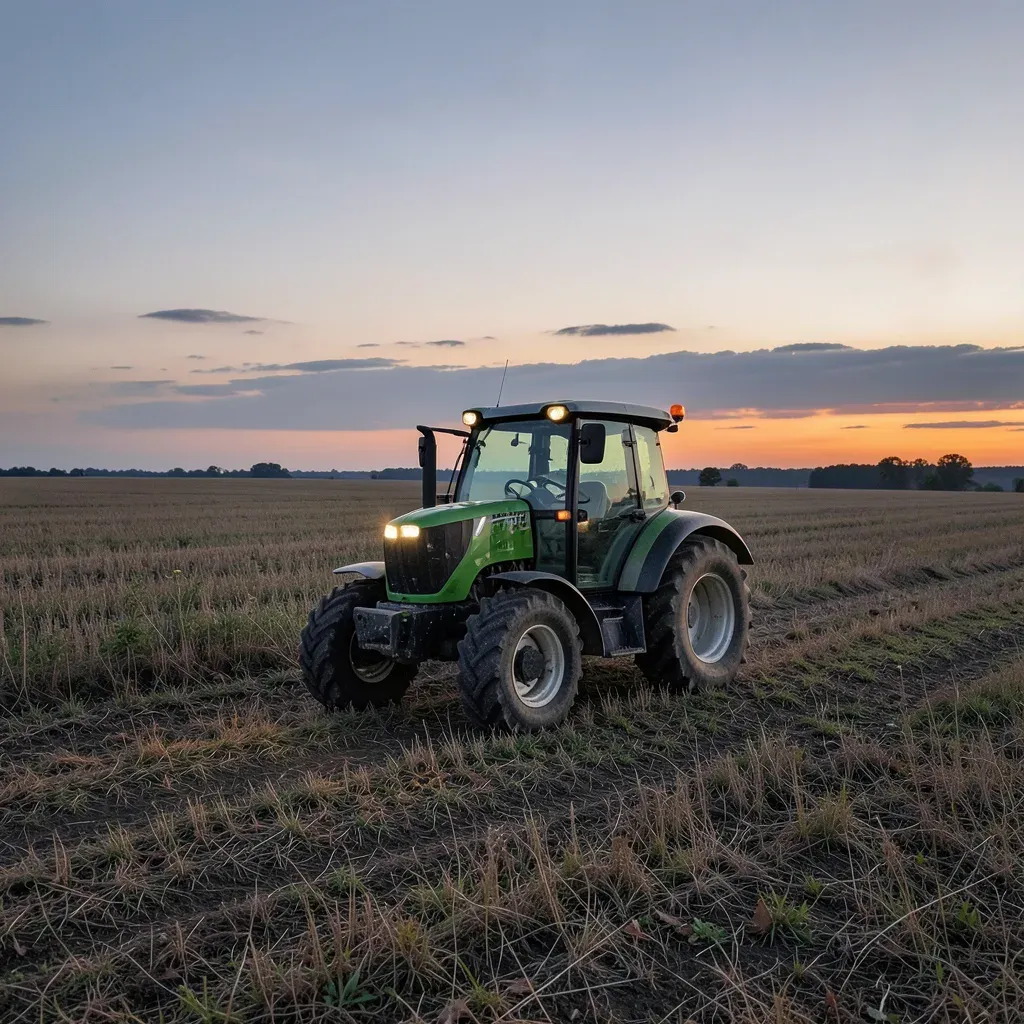 Trattore autonomo senza cabina al lavoro in campo aperto