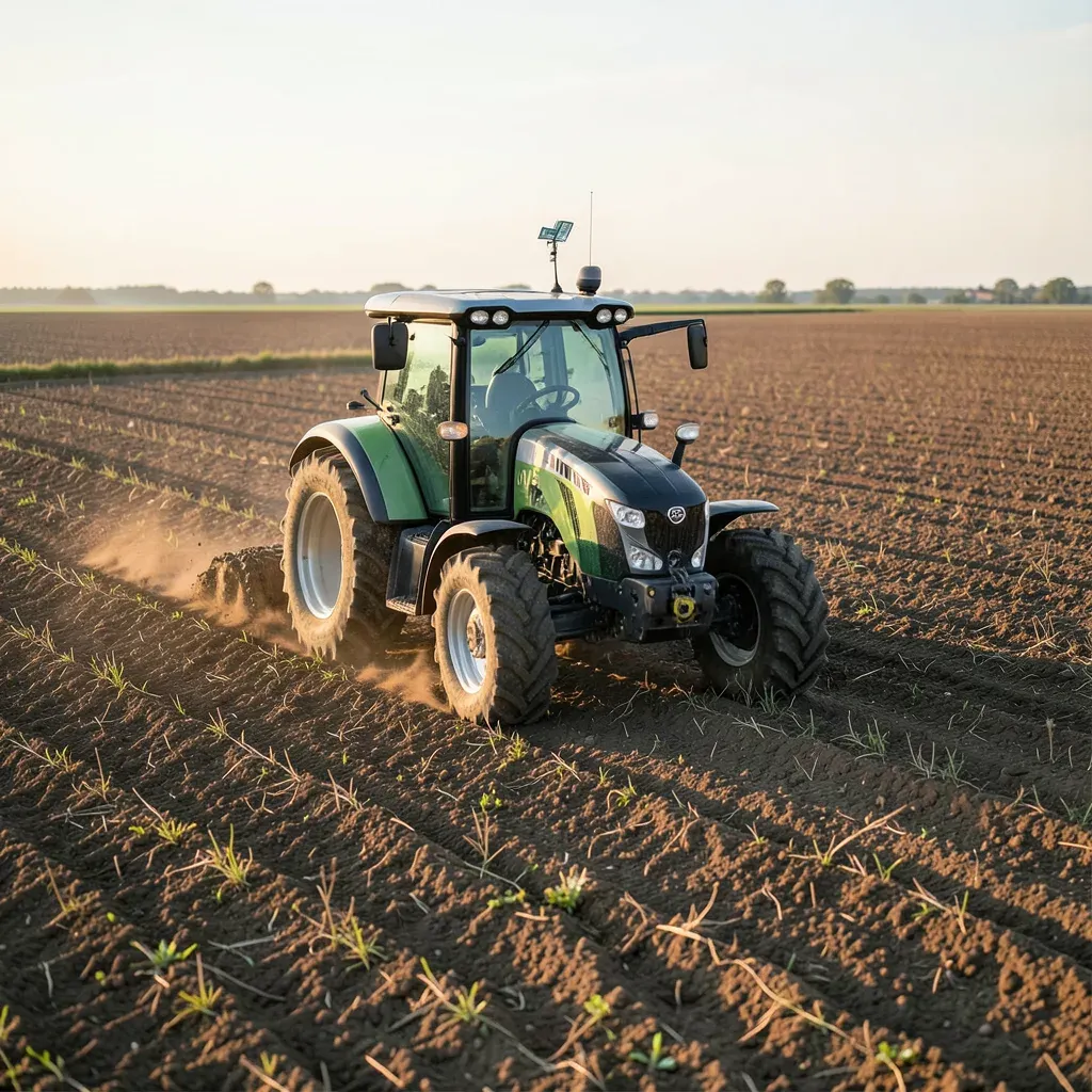 Trattore con guida satellitare al lavoro su un seminativo