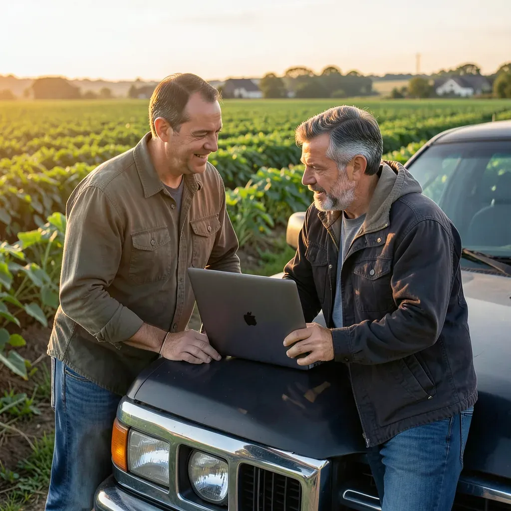Agricoltori che analizzano i dati aziendali a bordo campo