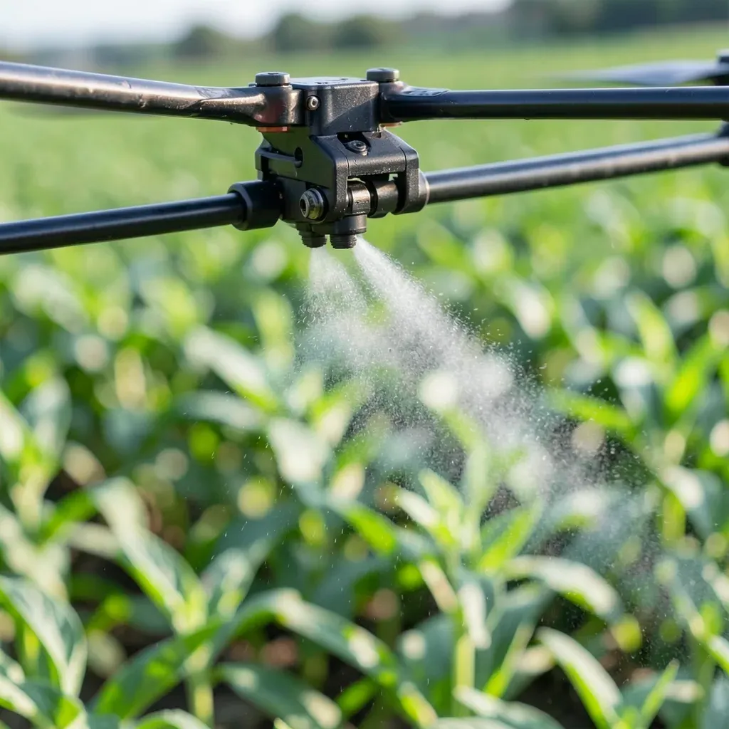 Ugelli atomizzatori di un drone agricolo durante un trattamento