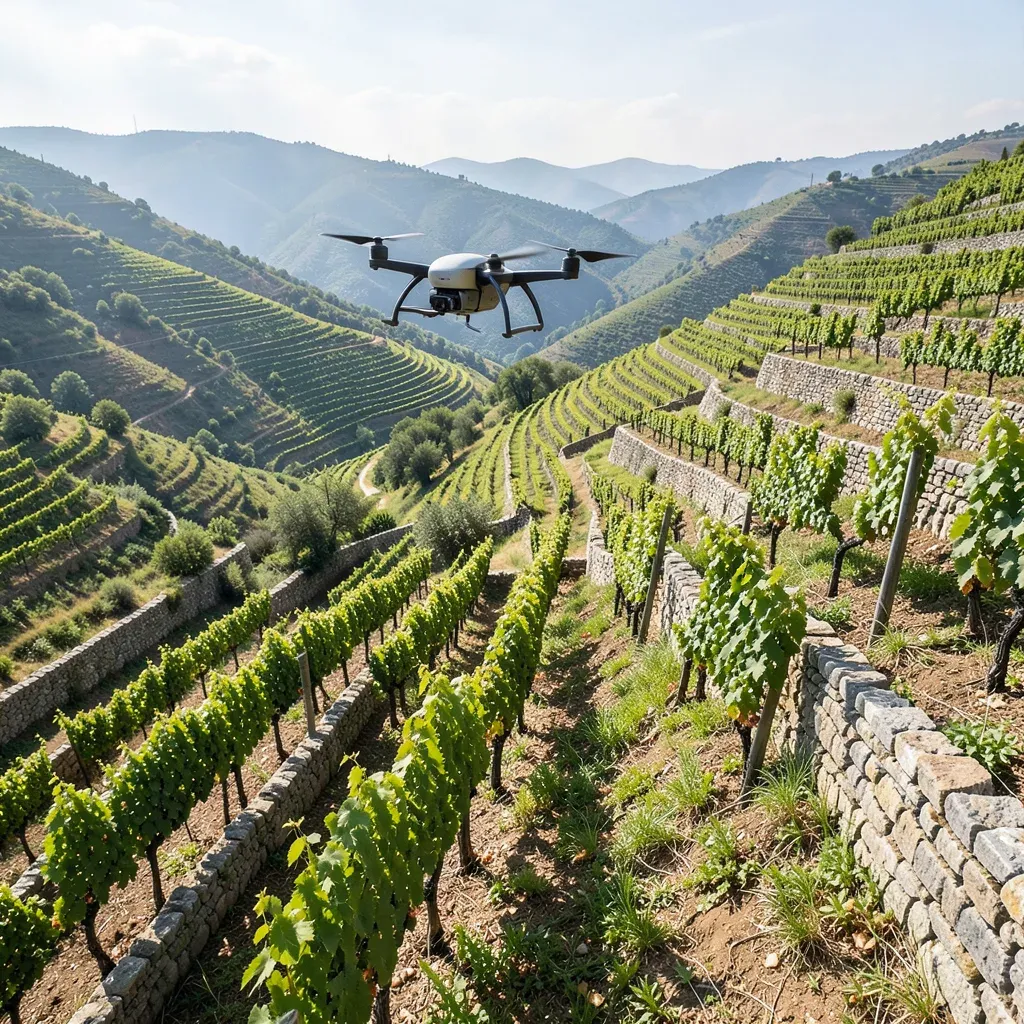 Drone agricolo su un vigneto terrazzato inaccessibile ai mezzi tradizionali