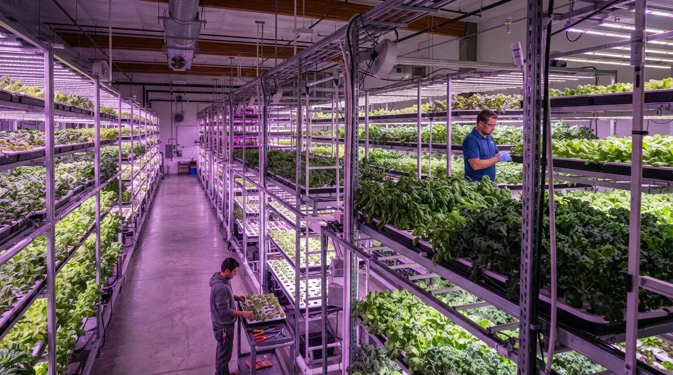 Impianto di vertical farming multipiano con illuminazione LED