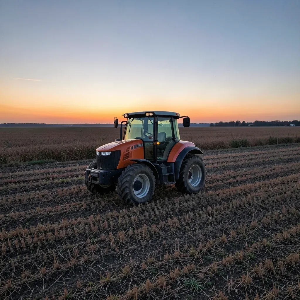 Trattore autonomo senza cabina al lavoro in campo aperto