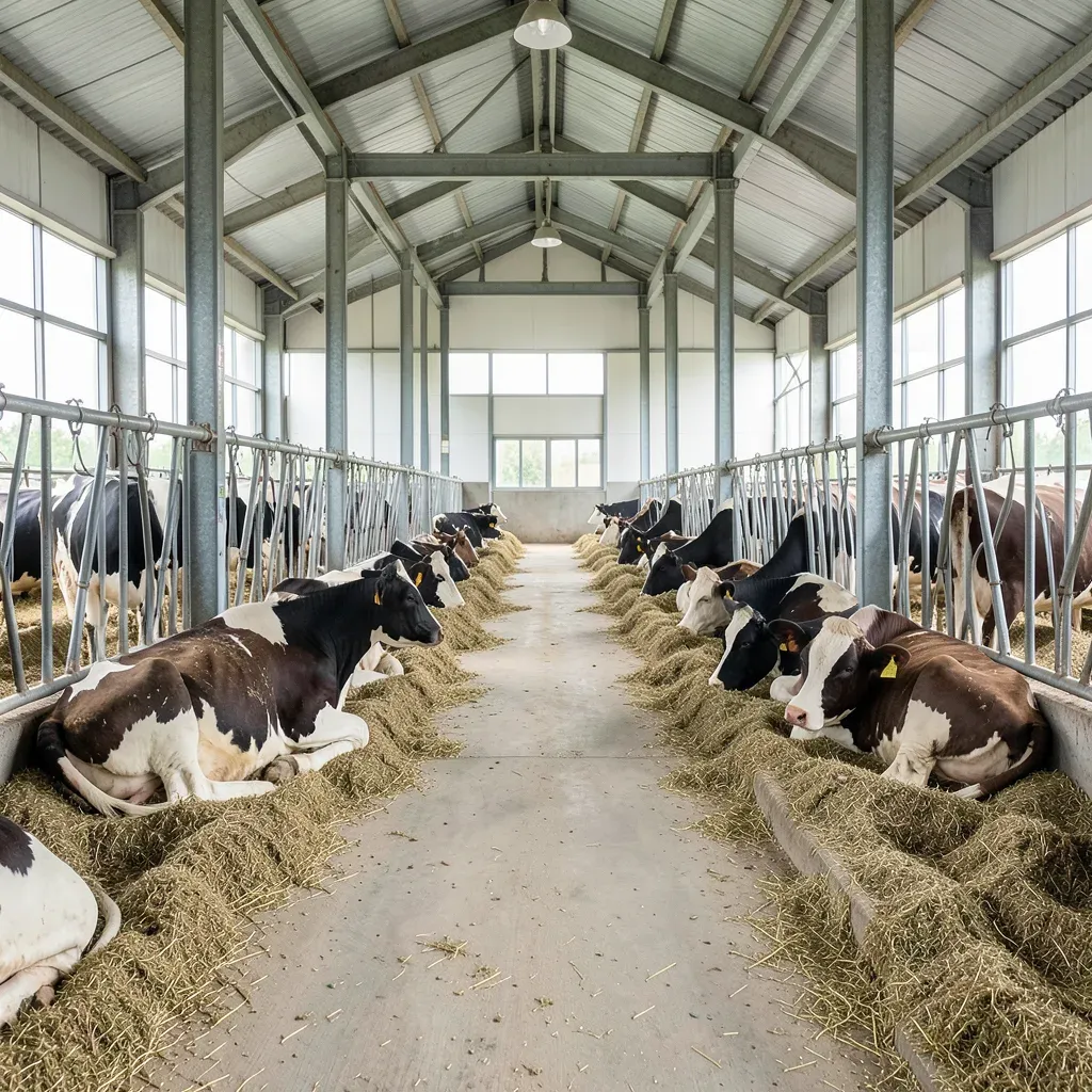 Stalla moderna con spazio e lettiera adeguati per il benessere degli animali